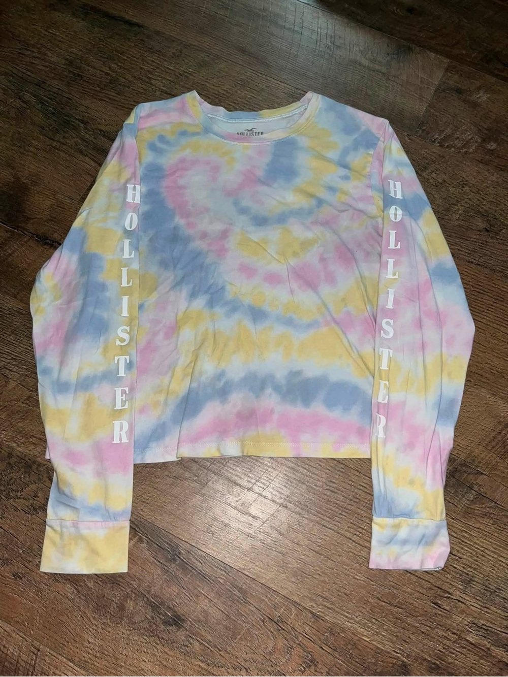 Hollister Pastel Tie-Dye Crop Long Sleeve Tee - Pink, Blue, Yellow